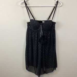 Passion Forever Black Sheer Padded Medium Babydoll Holographic Sequin Lingerie